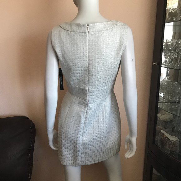 NWT Tahari Ivory Silver Jacquard Sheath Dress - Picture 6 of 9
